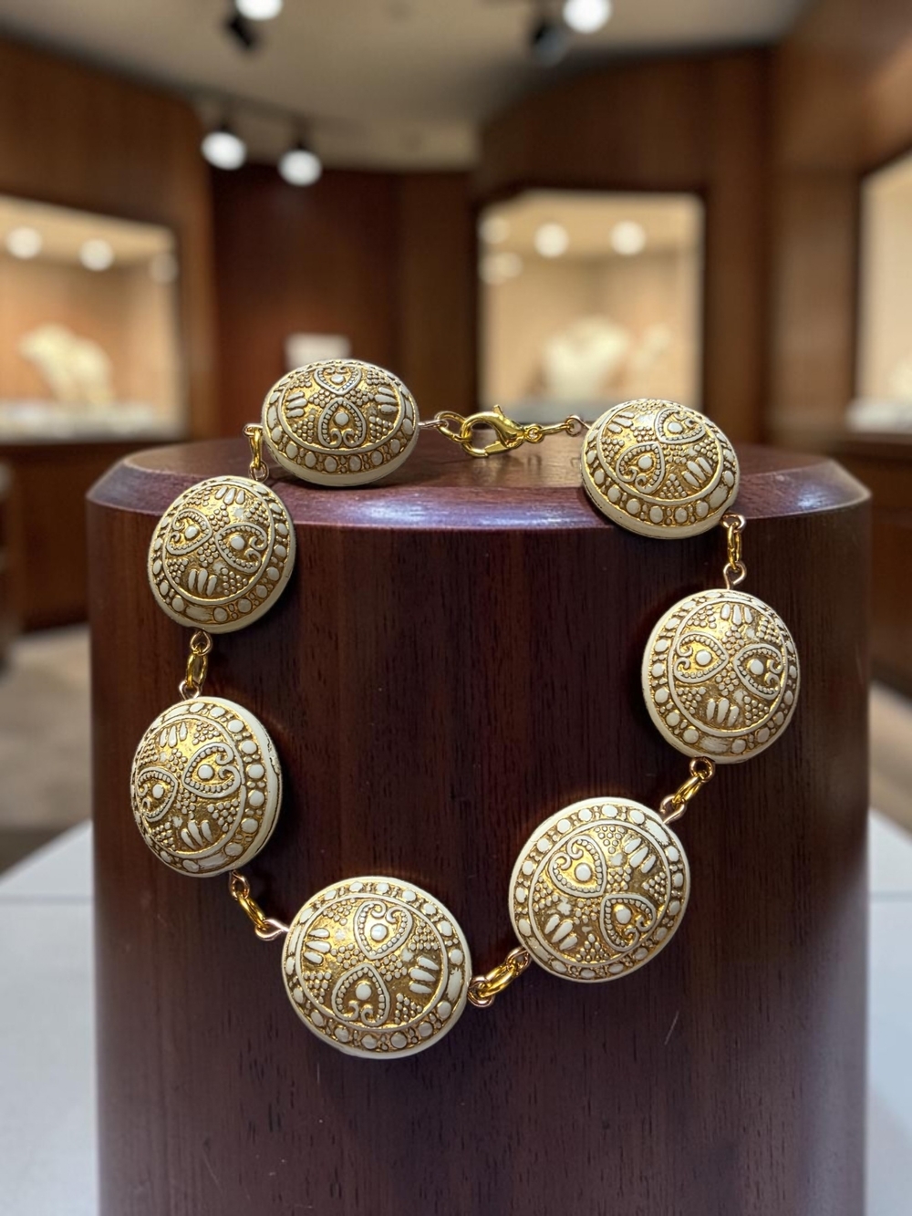 Gold and Cream Filigree Disc Bracelet